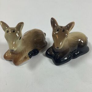 Ceramic Deer Salt Pepper Shakers With Stoppers 3" Brown